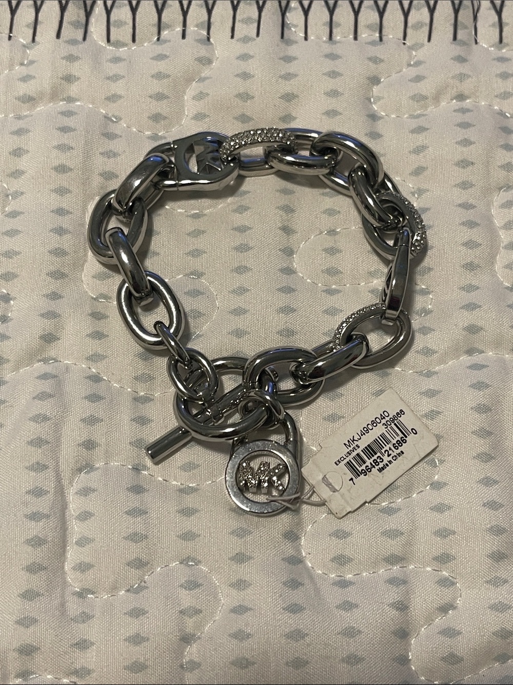 Michael Kors Silver-Tone Pavé Accent Link Charm Bracelet